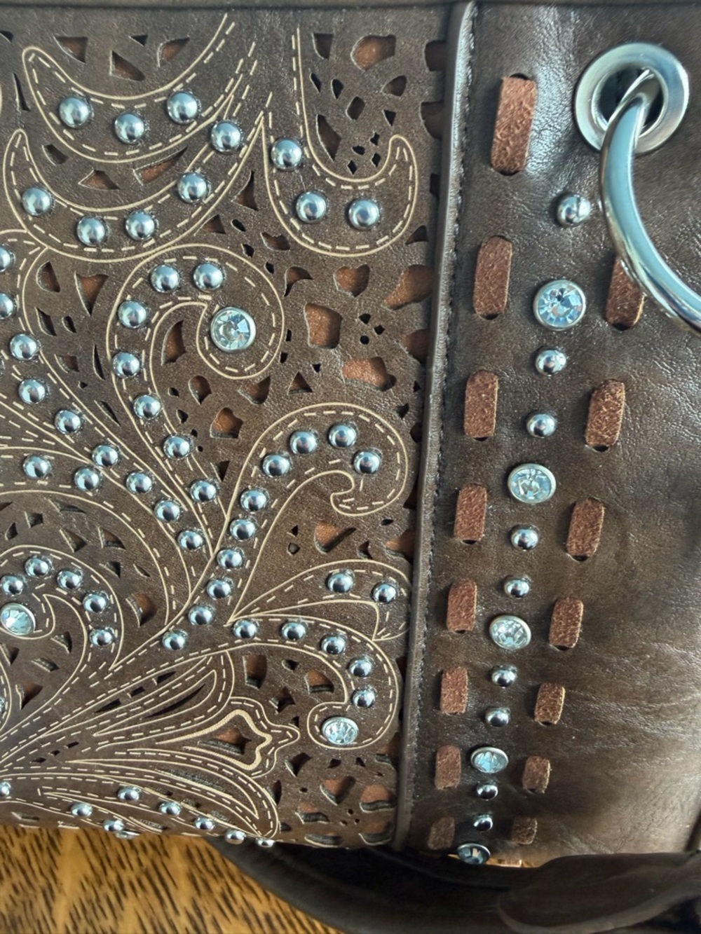 Montana West Brown Embellished Women's Shoulder Bag w/concealed compartment - Picture 13 of 16